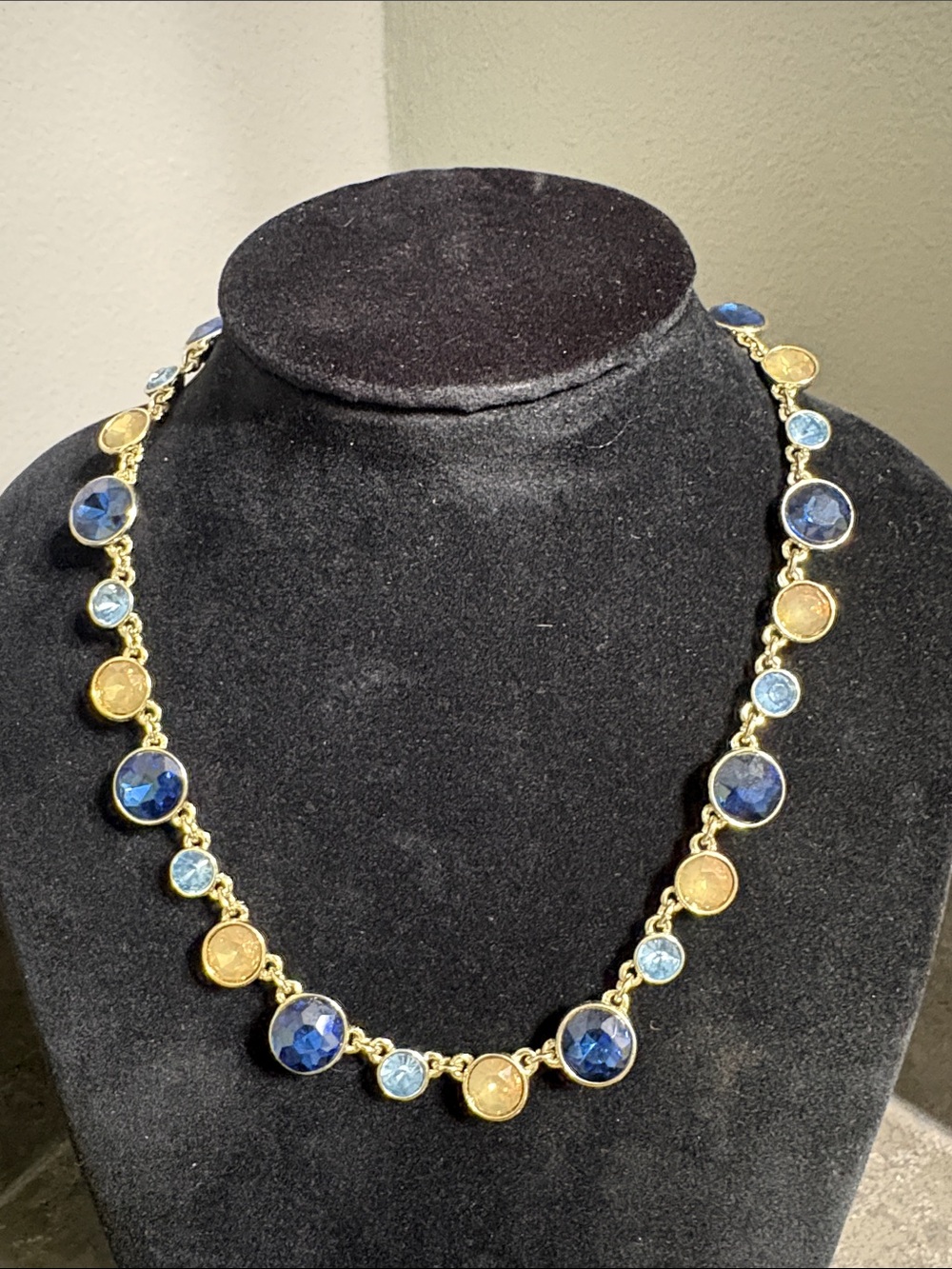 LOFT Gold-Tone Necklace with Dark and Light Blue Stones